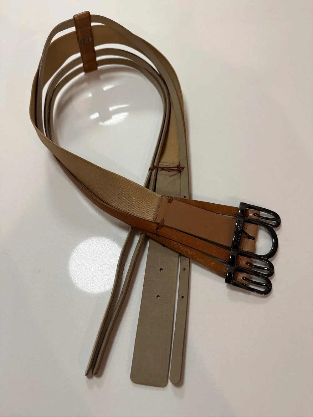 SPORTMAX Max Mara Cognac Leather Multi-Strap Quad Buckle Waist Belt M NWOT